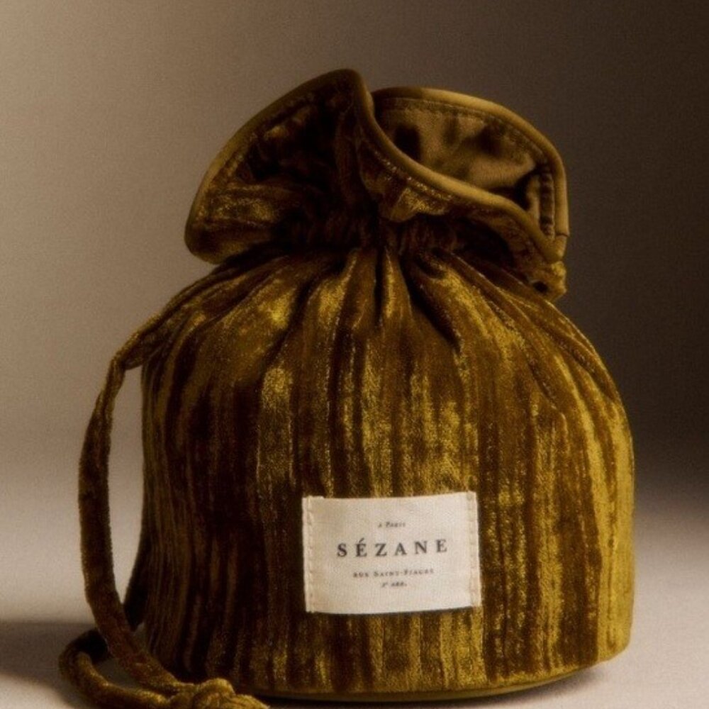 Sezane Velvet Drawstring Bag - Gold
